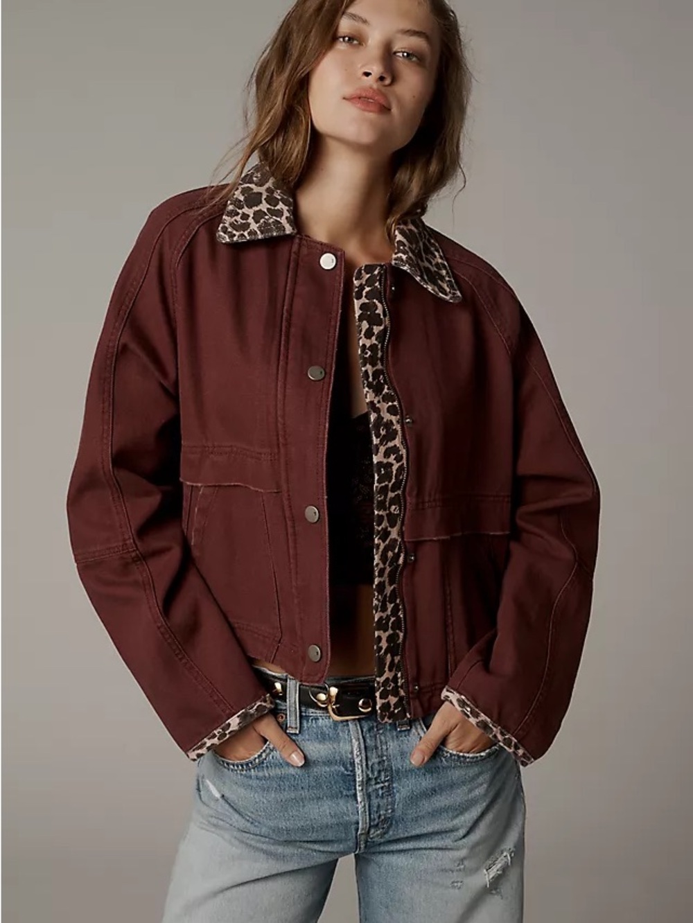 Anthropologie Lexie cropped with Leopard Trim jacket